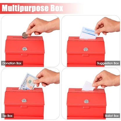 KYODOLED Suggestion Box with Slot and Lock, 50 Suggestion Cards, Red - color: Red-01, size: 8 x 5.7 x 7 Inch