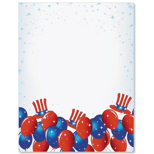 PaperDirect Patriotic Festive Uncle Sam Hats Border Papers, Balloons and Stars Design, 8.5 x 11, Acid-Free, Ideal for Party, Invitations, Letters, Cards, 25 Sheets - color: Patriotic Festive Uncle Sam Hats