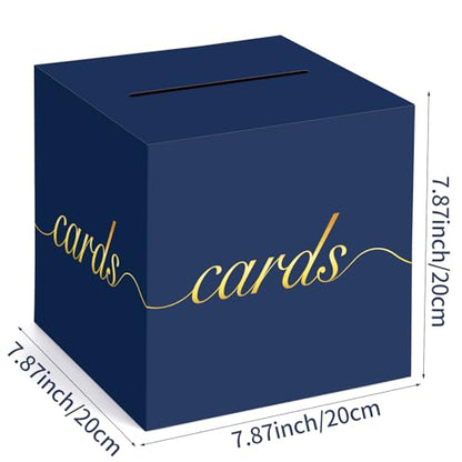 Navy Blue Card Box Gold Foil Wedding Favors Gift Card Boxes Post Box Receiving Money Box Holder for Wedding Reception, Baby Showers, Anniversary, Birthday Party, Retirement, Graduation Envelope Holder - color: Navy Blue and Gold