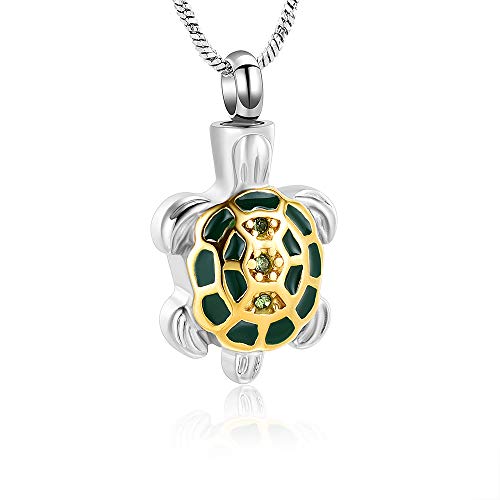 Yinplsmemory Cremation Jewelry for Ashes Turtle Urn Necklace for Ashes Keepsake Holder Memorial Jewelry for Women/Men - color: silver and gold