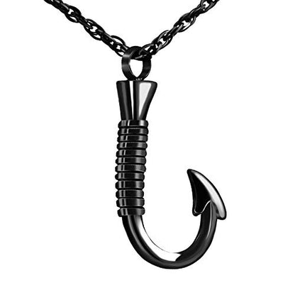 abooxiu Fishing Heart Hook Urn Necklace for Ashes Fish Heart Hook Stainless Steel Cremation Jewelry - Black - color: Black, style: Non-engraving