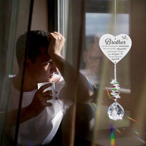 Sympathy Gifts for Loss of Brother,Brother in Heaven Ornaments, Memorial Crystal Suncatcher,Memorial Gifts for Loss of Brother,Christmas Tree Window Rainbow Maker Prisms Home Decor Gift - style: Brother