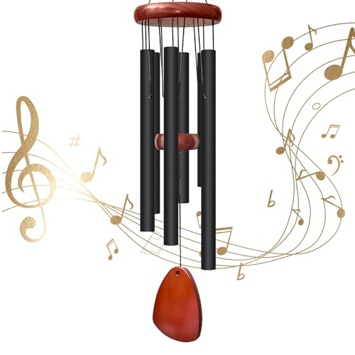 28" Wind Chimes for Outside, Lovely Wind Chimes,Courtyard Decoration | 6 Aluminum Tubes Windchimes Outdoor Create an Enjoyable Atmosphere, Give Mom a Gift - color: Black