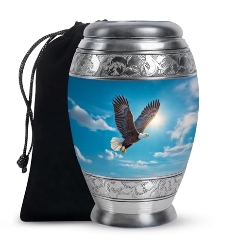 Eagle Urn for Human Ashes Adult Women - Sunrise Urns for Human Ashes Adult Female - Blue Urns for Decorative - Large Urn for Male - 10Inch & 200 Cubic Inches - color: Eagle Fly With Sunrise