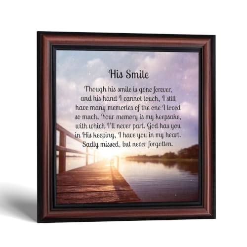 Crossroads Home Décor His Smile, in Memory of a Loved one, Loving Memory Gift, 8663W | Sympathy Gifts for Loss of Loved One, Memorial Gifts for Loss of Dad, In Memory of Dad, Grief Gifts for Husband or Grandpa - color: Walnut, size: 8"L x 8"W