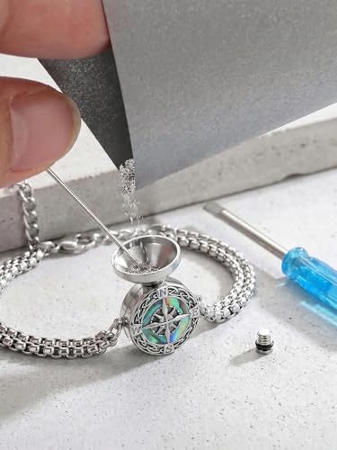 Urn Bracelet for Ashes Compass/Mountain/Sunflower/Volleyball Cremation Jewelry for Women Men - color: Compass