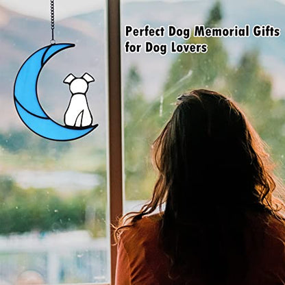 Stained Glass Rainbow Bridge White Dog Memorial Gifts for Loss of Dog Sympathy Remembrance Suncatcher, Angel Wings Pet Loss Bereavement Gifts in Memory of Pet Passing Away Window Hanging. - color: White