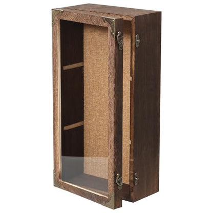 Shadow Box Frame 8x16 with Real Glass Door, Deep Solid Wood Memory Display Case with 4 Inch Outer Depth, for Medals, Collectibles, Photos, Flowers, Wall Mount or Tabletop - size: Tall Deep 8x16 Carbonized