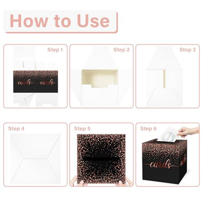 Black and Rose Gold Card Box for Party, 8.7", 1 Pack | Gift Card Box Money Box, for Birthday, Wedding, Baby Shower, Retirement, Anniversary, Bridal Shower, Raffle Ticket - color: Black and Rose Gold Card Box