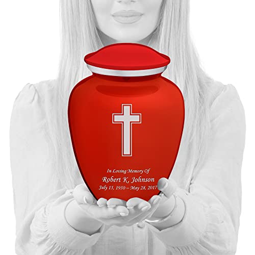 Geturns - Adult Personalized Simple Cross Cremation Urns for Human Ashes I Large Bright Red Funeral Urn for Men and Women I 200 lbs - color: Bright Red