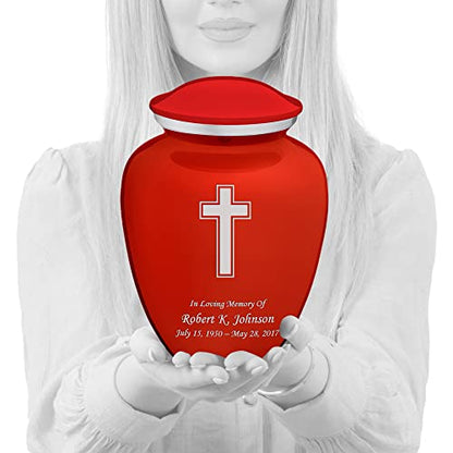 Geturns - Adult Personalized Simple Cross Cremation Urns for Human Ashes I Large Bright Red Funeral Urn for Men and Women I 200 lbs - color: Bright Red