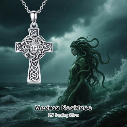 PROESS Cross Necklace for Women Men Sterling Silver Rose/Sunflower Cross Pendant Religious Jewelry Christmas Birthday Mothers' Day Gifts - color: 14-Medusa Goddess