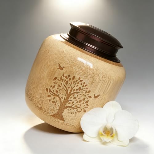 2pcs Cremation Urns for Human Ashes, Urn for Ashes Adult Male with Tree of Life, Bamboo Small Urns for Human Ashes, Memorial Funeral Urn for Men Women Dad Mom,Up to 30 cu in (Small) - size: Small