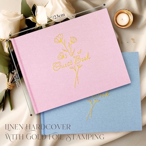 Lanpn Wedding Guest Book with 108 Blank Pages - Elegant Linen Hardcover Guestbook Wedding Reception for Sign in and Photos - Guest Book for Wedding Bridal Shower Baby Shower Party (Pink) - color: Pink