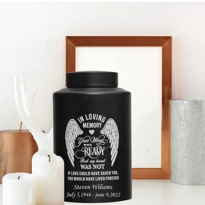 Custom Urns for Human Ashes Cremation Funeral Burial Urn for Male Female | Stainless steel, Customizable, Large Up to 220lbs, Decorative Urns, Urnas Para Cenizas Humanas Adultos, Angel Wings - size: Custom Wings Black