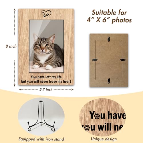 Pet Memorial Picture Frame 4x6 - You Have Left My Life But You Will Never Leave My Heart, Wooden Photo Frame With Stand Display Frame Desk Decor Home Decor Pet Memorial for Dog or Cat (Vertical) -10 - style: Never Leave My Heart