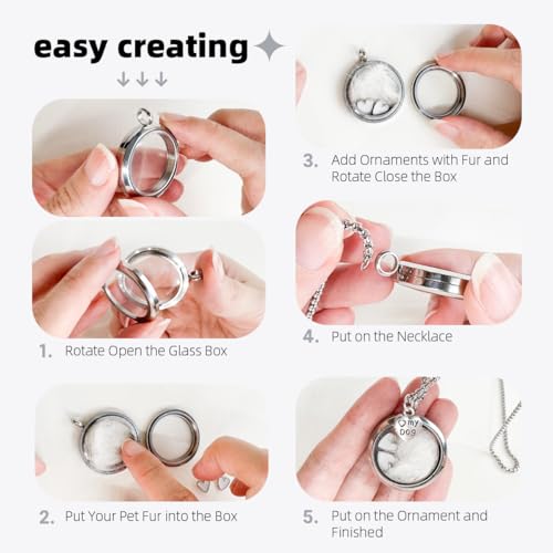 Cat Fur Keepsake Necklace, Ashes Hair Memory Urn with Charm, Glass Circle Memorial Pendant Necklace, Pet Cremation Memorial Jewelry for Women Men, Vial Necklace for Ashes