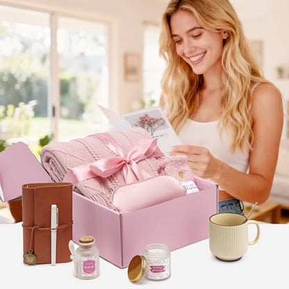 Mothers Day Get Well Gifts for Women Self Care Gift Basket - Birthday Gifts for Women Spa Care Package - Sympathy Inspirational Easter Gift Baskets for Her Mom Friend Wife (Pink) - color: Pink