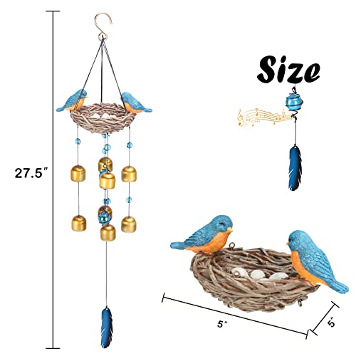 Taman Bird Wind Chimes, Metal Bells Windchimes Outdoor Garden Gifts | 27.5 Inch Blue Bird Wind Chimes for Outside, 9 Bronze Bells, Soothing Sounds, Bird Garden Decor, Gifts for Women - size: Nest
