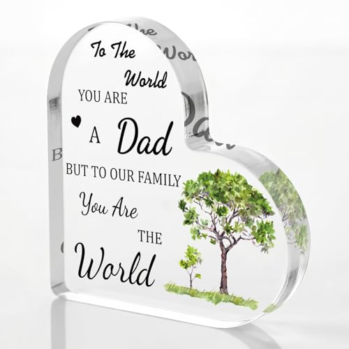 Smile Father's Day Heart-Shaped Acrylic Tabletop Decor "You Are the World" Family Quote Desktop Plaque with Tree Design Indoor Home & Office Decor Dad Gift - style: Dad