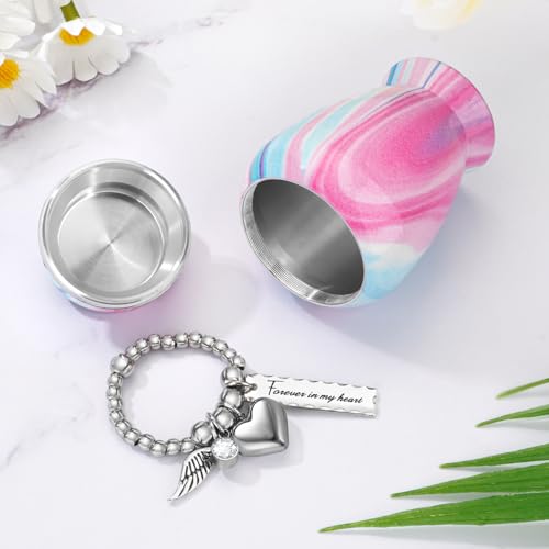 Customize Small Urn for Human Ashes Aluminium Keepsake Memorial | Mini Urn for Ashes, Meaningful Memorial Keepsake Gift, Durable Aluminum Cremation Urn with Elegant Design - style: Soft Pink-Azure-Customize