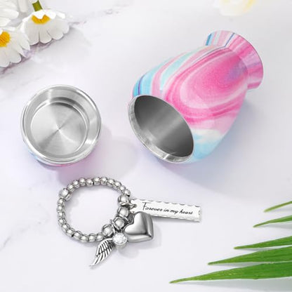 Customize Small Urn for Human Ashes Aluminium Keepsake Memorial | Mini Urn for Ashes, Meaningful Memorial Keepsake Gift, Durable Aluminum Cremation Urn with Elegant Design - style: Soft Pink-Azure-Customize
