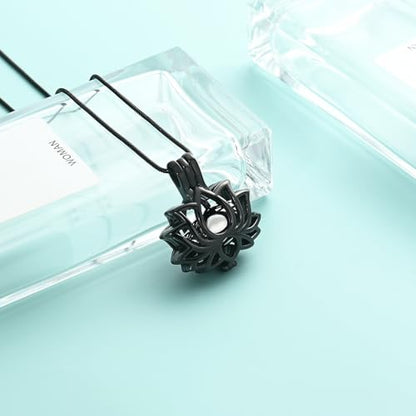 Cremation Jewelry Lotus Flower Urn Necklaces for Ashes Stainless Stell Memorial Ash Pendant Necklaces with Mini Urn Keepsake Ash Jewelry for Men Women Gifts with Funnel Filler Kit - color: Black-Silver