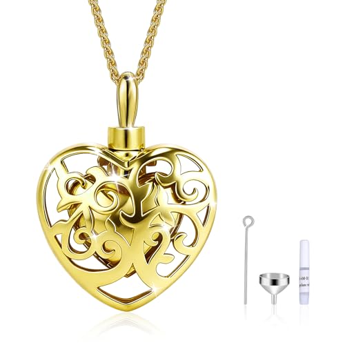 Urn Necklaces for Ashes - 18K & 24K Memorial Pendant & Cremation Jewelry for Human Ashes - Keepsake Necklace for Women to Hold Ashes of Loved Ones with Funnel Filler - color: 18K Gold