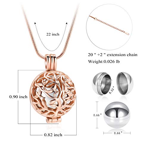 Cremation Jewelry Urn Necklace for Ashes with Hollow Mini Ball Keepsake Urn Pendant Memorial Jewelry for Ashes - color: Silver with Rose