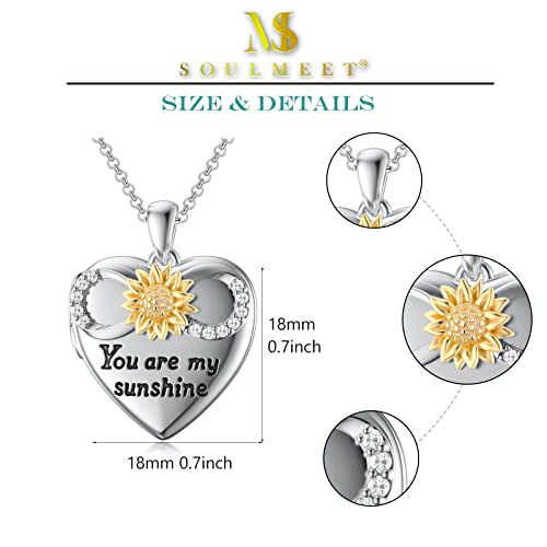 SOULMEET Personalized Silver Locket Necklace That Holds Pictures Photo Keep Someone Near to You, Memorial Custom Lockets Necklaces Letters Engraving for His Her - color: A4-Infinity sunflower-Two tones White+Yellow, style: Locket+Custom Photo