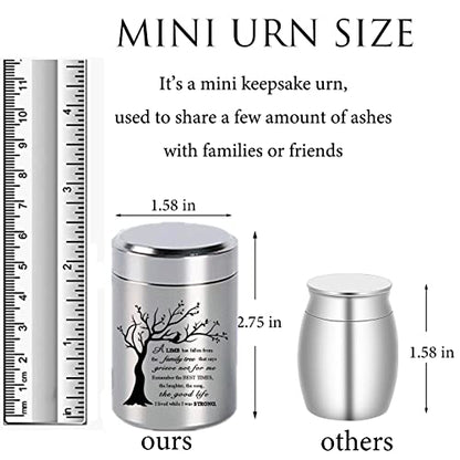 2.7 inch Small Urns for Ashes - Set of 4, Aluminium Mini Urns, Cremation Urns for Human Ashes, Ashes Holder, Small Keepsake urns-A Limb has Fallen from The Family Tree, Silver - size: Tree-Silver