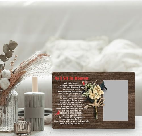 Memorial Picture Frame with Bouquet, As I Sit In Heaven Wooden Photo Frame Gifts for Loss of Loved one, 4x6 inch Photo - style: With Bouquet As I Sit In Heaven
