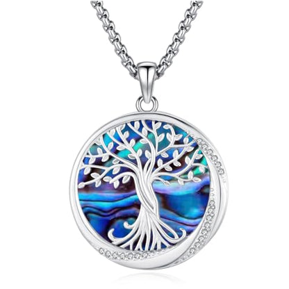 Eusense Tree of Life Necklace for Women Men Sterling Silver 925 Tree Urn Locket Cremation Jewelry Family Tree Pendant Gifts for Her Him Mom Dad Grandma Daughter - style: D-A-Tree of Life Necklace