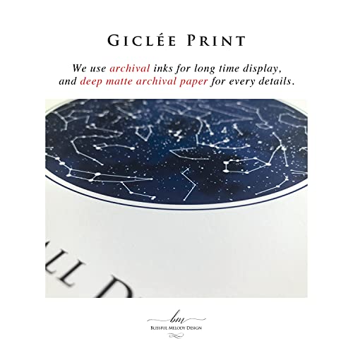 4 Skies Custom Star Map Print, Navy Watercolor Texture Zodiac Constellation Sky Map, Wedding Anniversary Birthday Gift For Him Her Husband Wife Mom Dad, Wall Art Prints (Four Circles B) - style: Four Circles B