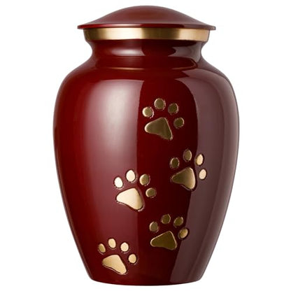 Ottillie Legacy Crimson/Brass/Vert Urn, up to 25lbs - color: Crimson, Vertical Brass Paws, size: Small