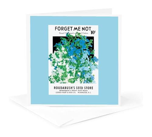 3dRose Forget Me not Dwarf Compact Roudabushs Seed Store 1 Greeting Card with envelope - size: 5.5”