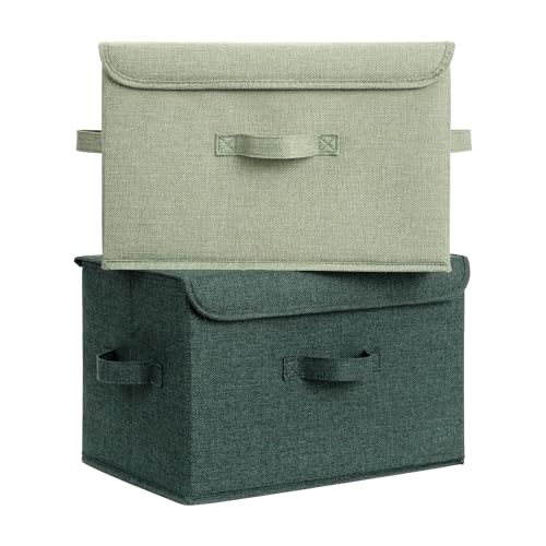 GRANNY SAYS Memory Keepsake Storage Box, Fabric Storage Bins with Lids | Flip-Top Lid, Collapsible, Stackable, 3 Handles, Ideal for Closet Clothes Blanket Toys, Large, Sage Green&Dark Green, 2-Pack - color: Sage Green&Dark Green, size: Large-2 Pack