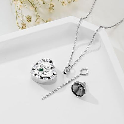 SOULMEET Memorial Pet Necklace for Ashes, Silver/White Gold Paw Print Urn Necklaces with Birthstone for Ashes Keepsake Cremation Jewelry for Pet Cats Dogs - style: E1-Locket Only-May