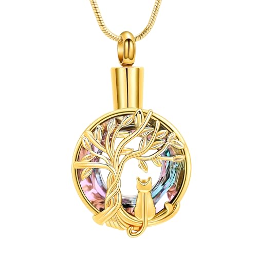 Hearbeingt Tree of Life Cremation Jewelry Paw Print Urn Necklace for Ashes - color: A-Gold