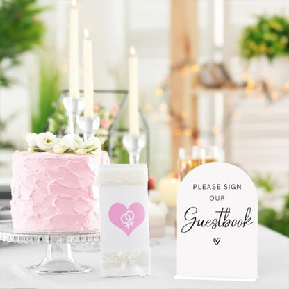 Acrylic Wedding Sign Please Sign Our Guestbook Wedding Signs for Ceremony Modern Calligraphy Arch Acrylic Table Top Sign for Wedding Reception and Event Party Table(white） - color: Please Sign Our Guestbook