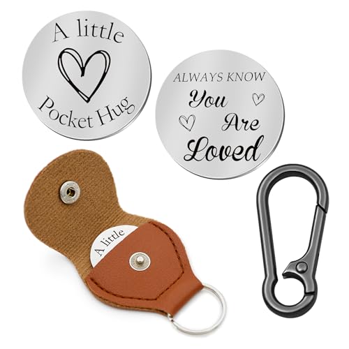 Pocket Hug Token Double Sided Engraved Inspirational Gift Leather Keychain Keepsake for MenWomen - color: You Are Loved
