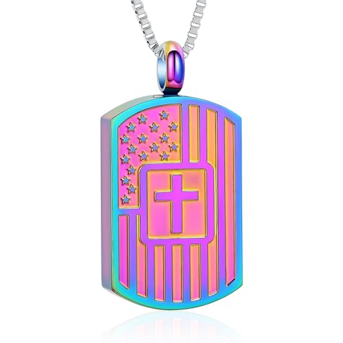 XSMZB Square Cremation Ashes Jewelry for Human Pet Star Cross Urn Necklace for Loved One Funeral Ashes Keepsake Pendant Necklaces - color: Colorful