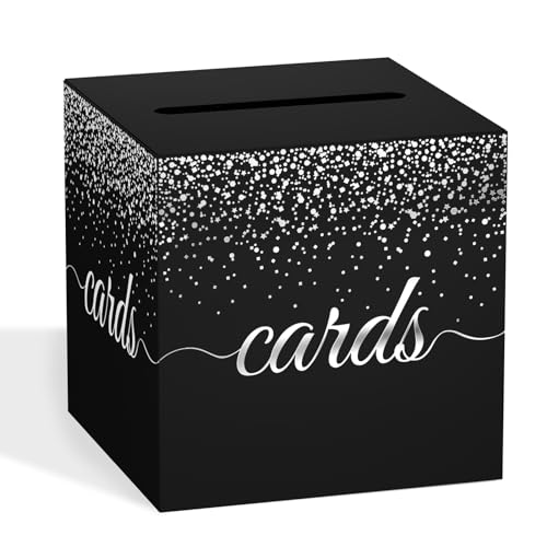 Black Card Box for Party, 8.7" Cards Star Silver Foil Design Gift Cards Receiving Box Holder for Wedding, Bridal Shower, Graduation, Birthday, Retirement, Baby Shower, Anniversaries Party Decorations - color: Black Star Cards Silver