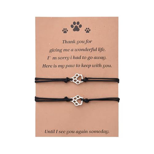 Sympathy Gift for Dog Cat Lover Pet Loss Sympathy Gift Bracelet for Pet Owners 2pcs Paw Print Bracelet Loss of Dog Cat Sympathy Gifts Bracelets