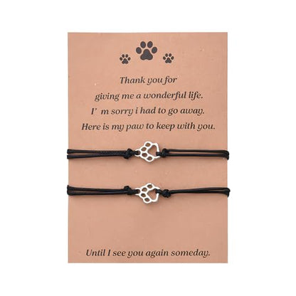 Sympathy Gift for Dog Cat Lover Pet Loss Sympathy Gift Bracelet for Pet Owners 2pcs Paw Print Bracelet Loss of Dog Cat Sympathy Gifts Bracelets