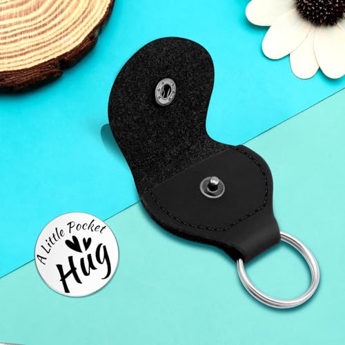 Sympathy Gifts Pocket Hug Token Double Sided Stainless Steel Tokens Remembrance Sympathy Gift for Loss for Friends Family Condolence Grieving Keepsake Grief Gifts Hug Token with Black Leather Keychain