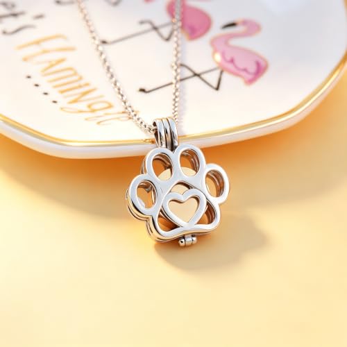 Pet Paw Urn Locket for Ashes Stainless Steel Cremation Jewelry for Dog/Cat Memorial Urn Necklace with Mini Casket Funeral Jewelry - color: Silver-Rose Gold