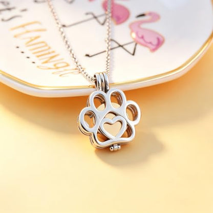 Pet Paw Urn Locket for Ashes Stainless Steel Cremation Jewelry for Dog/Cat Memorial Urn Necklace with Mini Casket Funeral Jewelry - color: Silver-Rose Gold