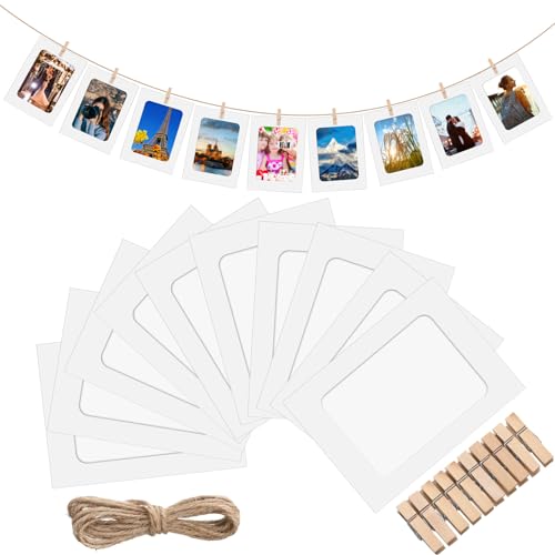 100 Pcs Paper Photo Frames 4x6 White Paper Picture Frame with 100 Clip 10 String Kit DIY Hanging Cardboard Photo Holder Graduation Wall Decor Wedding Home - color: White, style: Classic