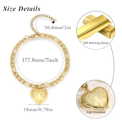 TUGHRA Gold Locket Bracelet for Women, 925 Sterling Silver Heart Photo Bracelet Lockets Memorial Keepsake Jewelry Gift for Mom, Wife, Daughter Mother's Day Birthday - style: D-Tree of life